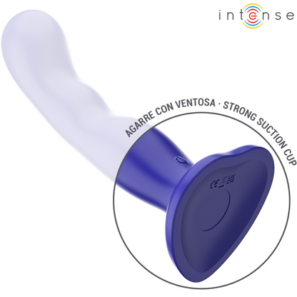 INTENSE Vibrador Shorty com Ventosa Azul e Controlo Remoto, mostrando a textura e o design flexível.