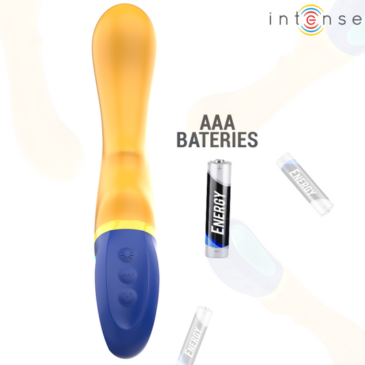 Vibrador INTENSE Shaggy para estimulação do Ponto G na cor amarela.