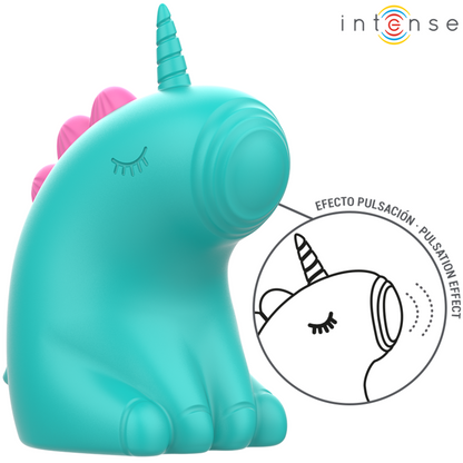 INTENSE Estimulador Clitoriano TRIXIE Unicórnio vibrador, mostrando design lúdico e detalhes em verde.