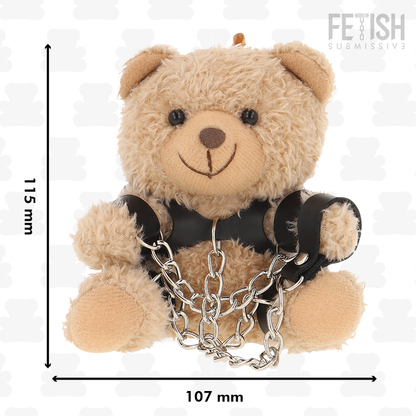 Urso de pelúcia FETISH SUBMISSIVE Yogi com algemas, corrente e coleira, em estilo BDSM.