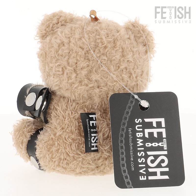 Urso de pelúcia FETISH SUBMISSIVE Yogi com algemas, corrente e coleira, em estilo BDSM.