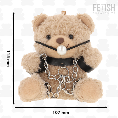 Urso de pelúcia BDSM Fozzie da FETISH SUBMISSIVE, detalhe dos acessórios de couro e metal.