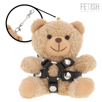 Urso de pelúcia BDSM Bongo da FETISH SUBMISSIVE com arreio de argola e acessórios.