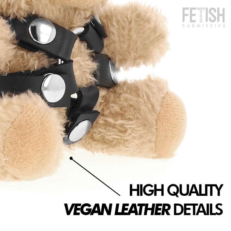 Urso de pelúcia BDSM Bongo da FETISH SUBMISSIVE com arreio de argola e acessórios.