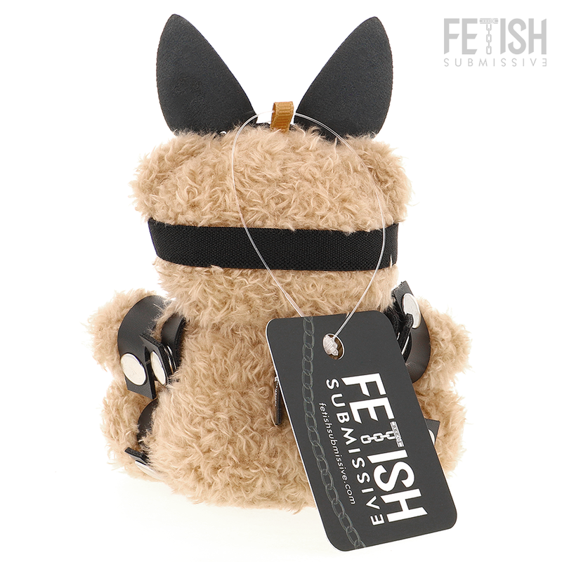 Urso de pelúcia FETISH SUBMISSIVE Mishka com estilo BDSM, máscara de orelhas de coelho e correntes nas pernas