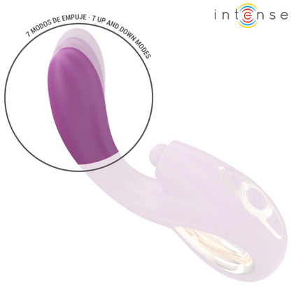 Vibrador de Ponto G INTENSE LALI multifuncional roxo com funções de batida, impulsão e vibração.