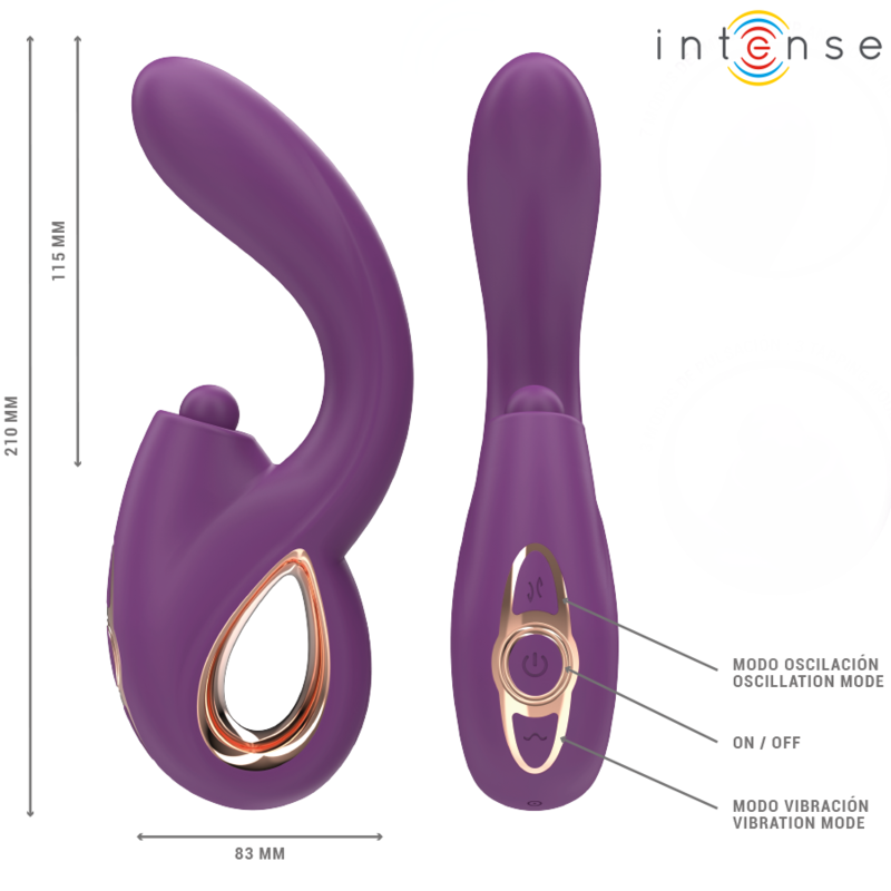 Vibrador de Ponto G INTENSE LALI multifuncional roxo com funções de batida, impulsão e vibração.