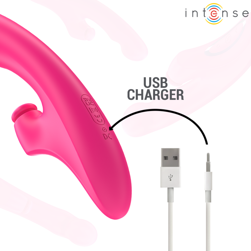 Vibrador INTENSE EMI Multifuncional 3 em 1 Rosa 13.5cm com 10 vibrações, de silicone seguro para o corpo e recarregável por USB.