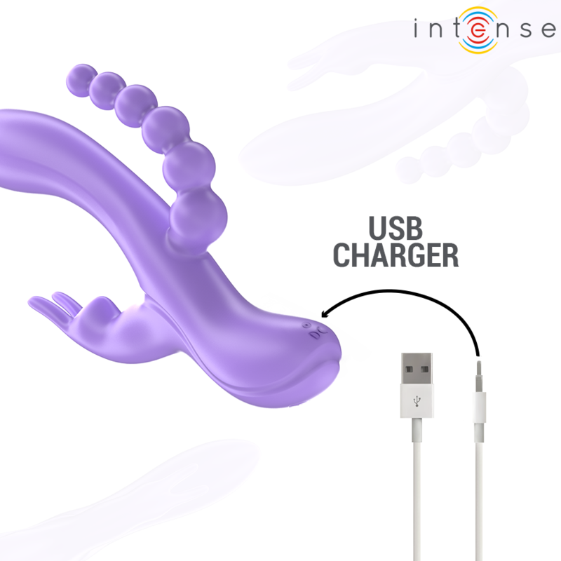 INTENSE Miko Vibrador Triplo Coêlho 7 Vibrações e Estimulador Anal Roxo