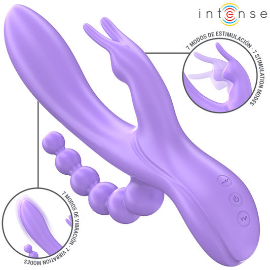 INTENSE Miko Vibrador Triplo Coêlho 7 Vibrações e Estimulador Anal Roxo