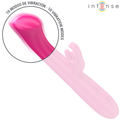 INTENSE Vibrador Rabbit Julieta 18,6cm Rosa, design ergonômico para estimulação dupla.