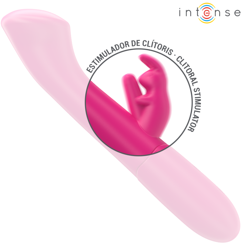INTENSE Vibrador Rabbit Julieta 18,6cm Rosa, design ergonômico para estimulação dupla.