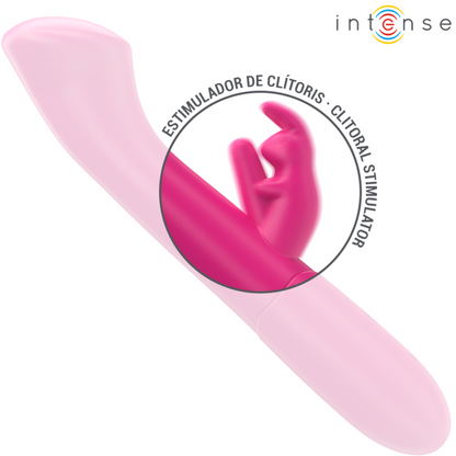 INTENSE Vibrador Rabbit Julieta 18,6cm Rosa, design ergonômico para estimulação dupla.