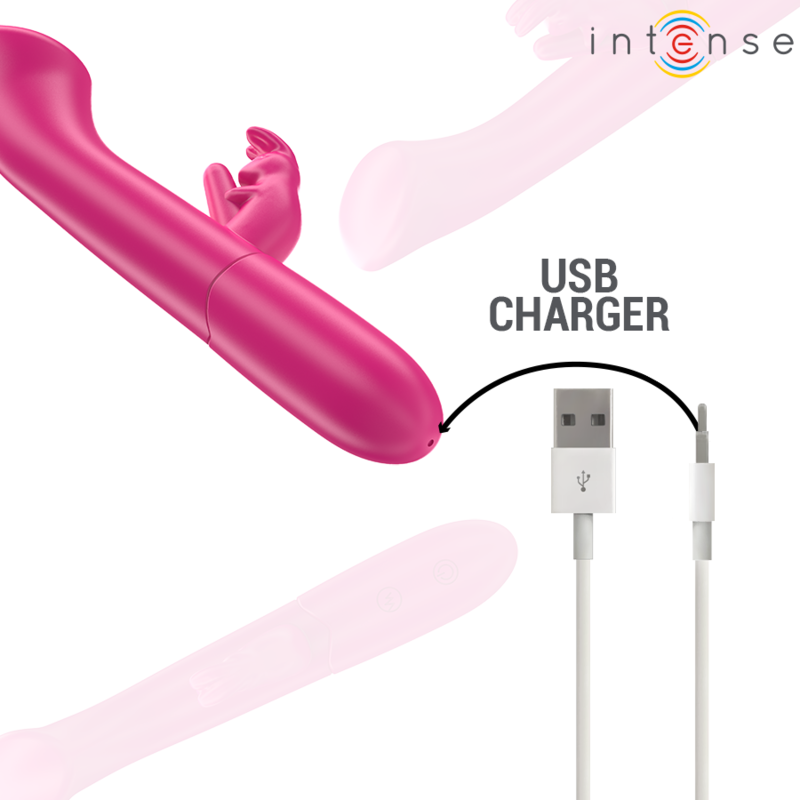 INTENSE Vibrador Rabbit Julieta 18,6cm Rosa, design ergonômico para estimulação dupla.