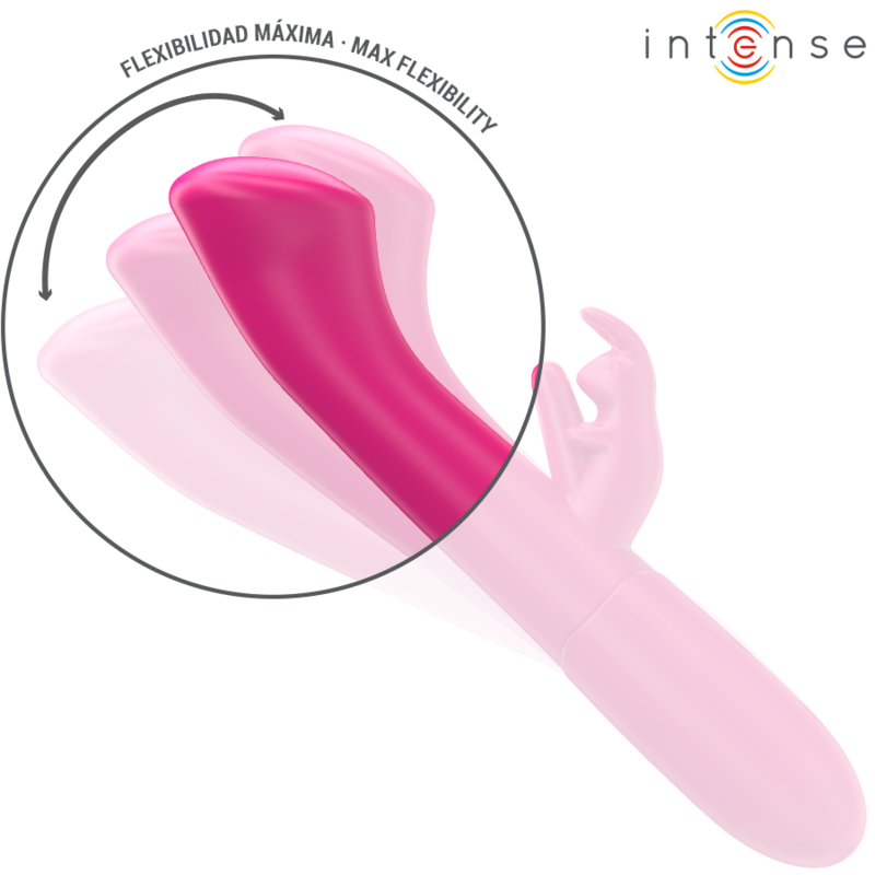 INTENSE Vibrador Rabbit Julieta 18,6cm Rosa, design ergonômico para estimulação dupla.