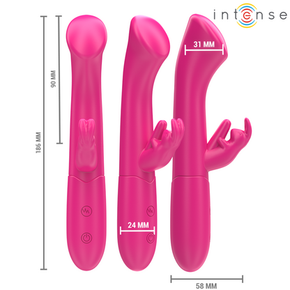 INTENSE Vibrador Rabbit Julieta 18,6cm Rosa, design ergonômico para estimulação dupla.