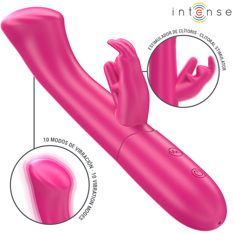 INTENSE Vibrador Rabbit Julieta 18,6cm Rosa, design ergonômico para estimulação dupla.