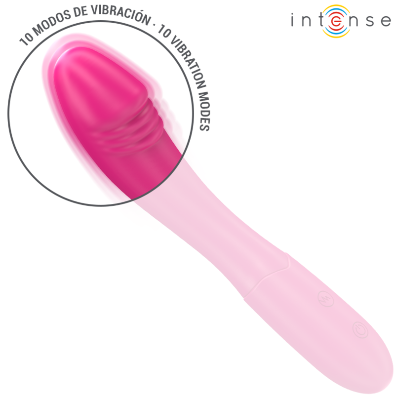Close-up do Vibrador INTENSE Belinda 19cm Rosa, mostrando sua haste flexível e design elegante.