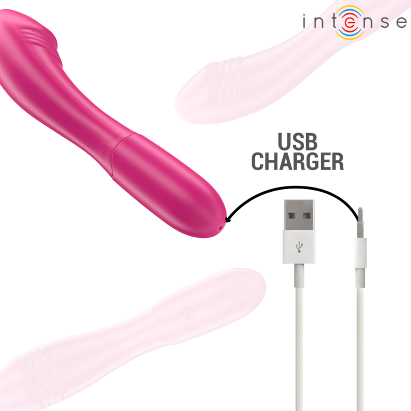 Close-up do Vibrador INTENSE Belinda 19cm Rosa, mostrando sua haste flexível e design elegante.