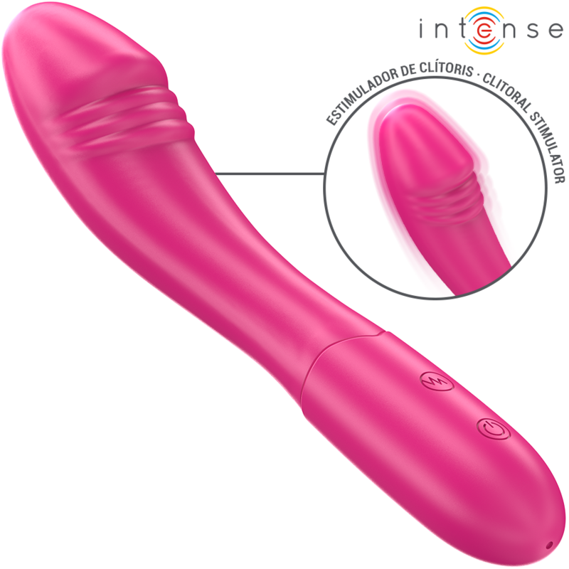 Close-up do Vibrador INTENSE Belinda 19cm Rosa, mostrando sua haste flexível e design elegante.