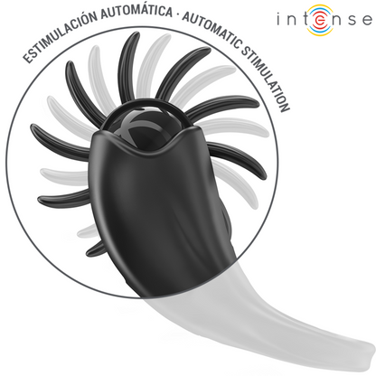 Anel Vibratório INTENSE Mabel preto com 10 vibrações e estimulador de clítoris para prazer de casal.
