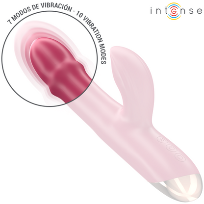 Close-up do Vibrador Intense Chloe Multifuncional 3 em 1 Vermelho, mostrando seu design ergonômico e material de silicone.