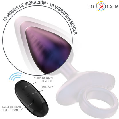 Close-up do Vibrador Anal Plug INTENSE Michael com Controle Remoto, destacando seu design ergonômico e material de silicone.