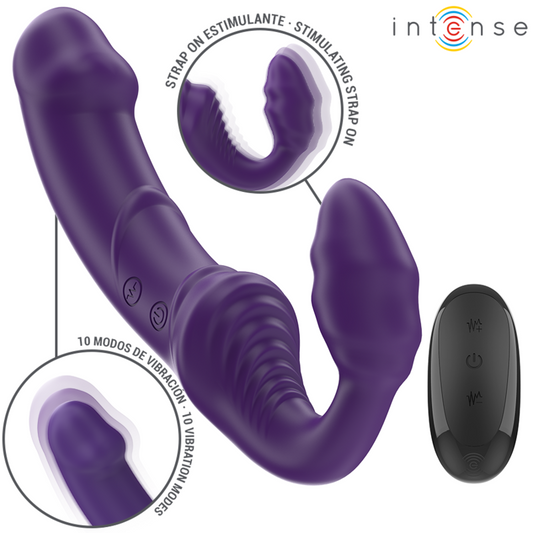 Vibrador Duplo INTENSE Jill 20cm Roxo com Controlo Remoto, em silicone