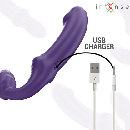 Vibrador Duplo INTENSE Jill 20cm Roxo com Controlo Remoto, em silicone