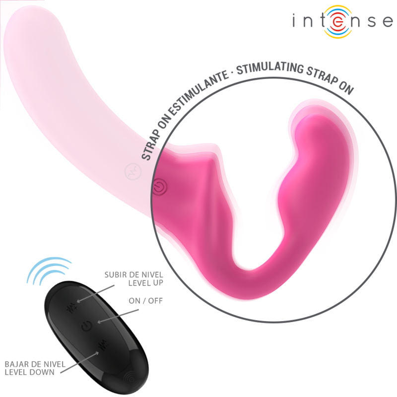 INTENSE Vibrador Duplo Amy 20cm Rosa com Controlo Remoto, mostrando o design ergonómico e cor suave.