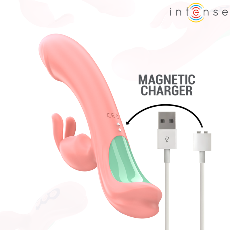 Vibrador Rabbit Intense Rachel rosa com ponta oscilante e 5 vibrações, para estimulação do ponto G e prazer duplo.