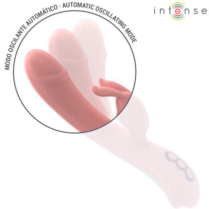 Vibrador Rabbit Intense Rachel rosa com ponta oscilante e 5 vibrações, para estimulação do ponto G e prazer duplo.