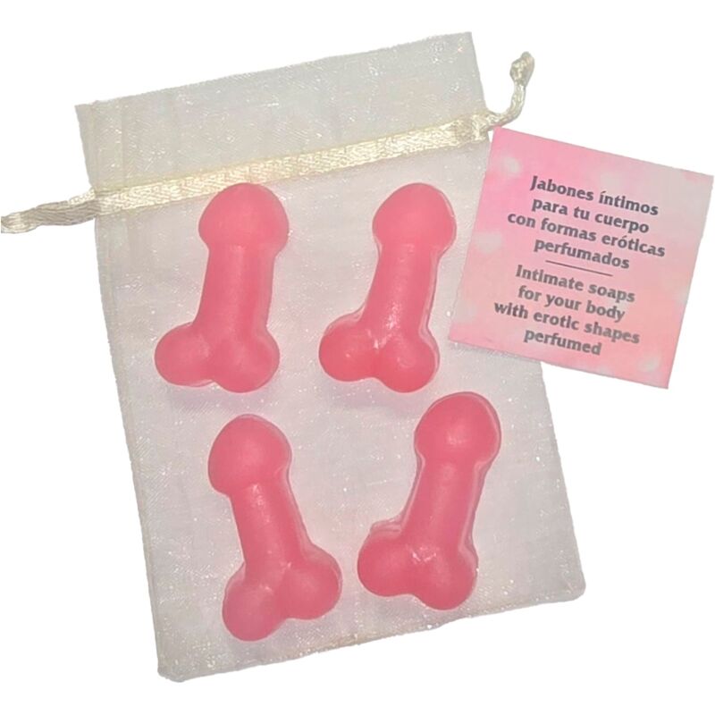 Mini Sabonetes Perfumados em Forma de Pênis Rosa - Pack de 4