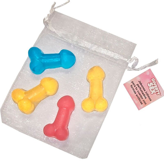 Kit com 4 Mini Sabonetes Perfumados em Formato de Pénis