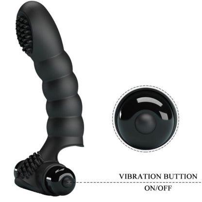 Vibrador de Dedo PRETTY LOVE Alexander, em silicone preto, com design ergonómico para estimulação precisa e 10 funções de vibração.