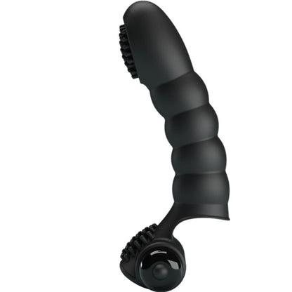 Vibrador de Dedo PRETTY LOVE Alexander, em silicone preto, com design ergonómico para estimulação precisa e 10 funções de vibração.