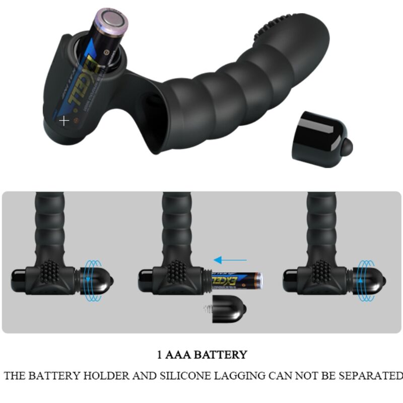 Vibrador de Dedo PRETTY LOVE Alexander, em silicone preto, com design ergonómico para estimulação precisa e 10 funções de vibração.