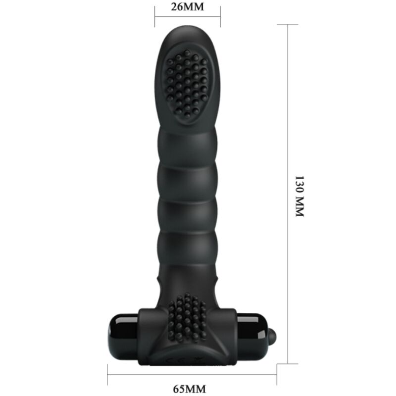 Vibrador de Dedo PRETTY LOVE Alexander, em silicone preto, com design ergonómico para estimulação precisa e 10 funções de vibração.