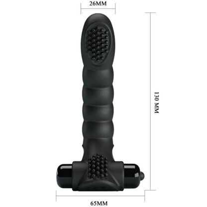 Vibrador de Dedo PRETTY LOVE Alexander, em silicone preto, com design ergonómico para estimulação precisa e 10 funções de vibração.
