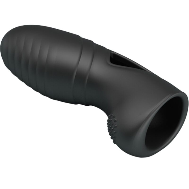 Close-up of the PRETTY LOVE Vibrador de Dedo Alan em Silicone Preto, highlighting its soft texture and flexible design.