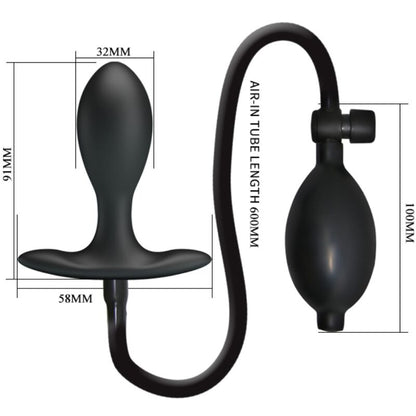 Close-up do Plug Anal Inflável Preto PRETTY LOVE, mostrando o silicone suave e a válvula de inflação.