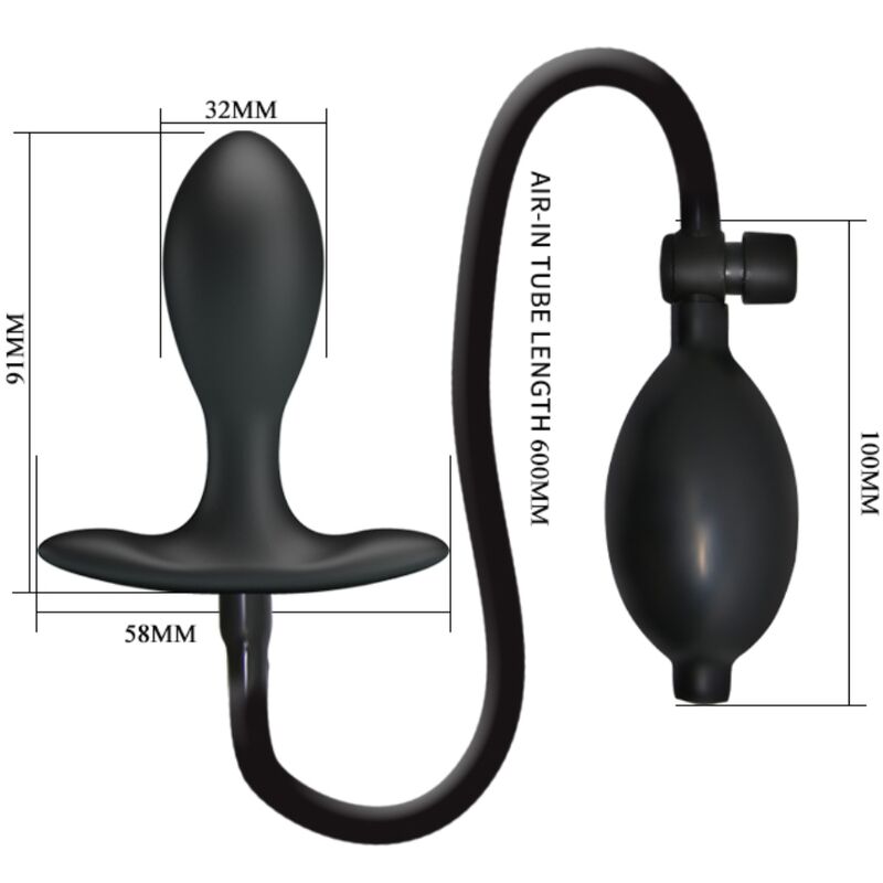 Close-up do Plug Anal Inflável Preto PRETTY LOVE, mostrando o silicone suave e a válvula de inflação.