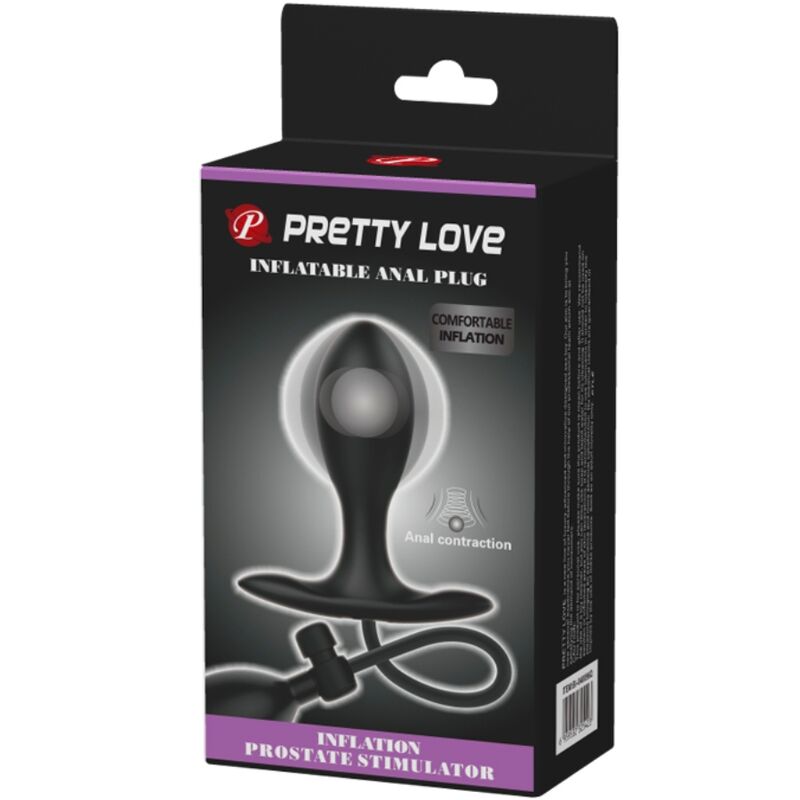 Close-up do Plug Anal Inflável Preto PRETTY LOVE, mostrando o silicone suave e a válvula de inflação.