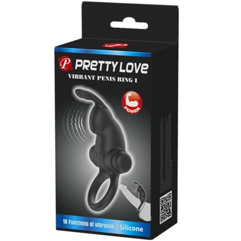 PRETTY LOVE Anel Vibratório com Estimulador de Clitóris Coelhinho 10 Vibrações, vista detalhada do design em silicone.