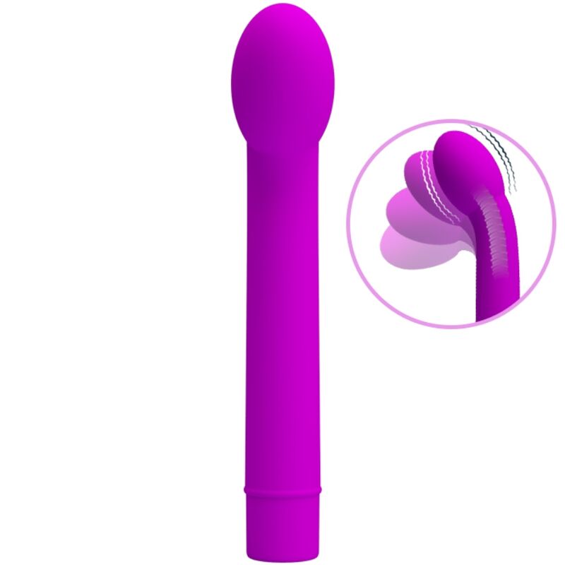 Close-up do vibrador Pretty Love Logan Ponto G com 10 vibrações, em silicone roxo.