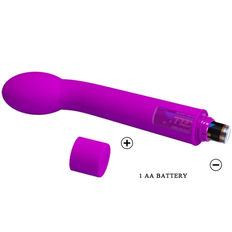 Close-up do vibrador Pretty Love Logan Ponto G com 10 vibrações, em silicone roxo.