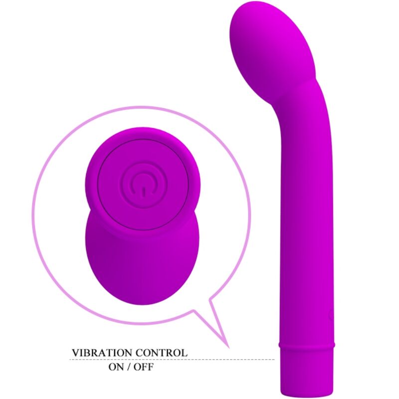 Close-up do vibrador Pretty Love Logan Ponto G com 10 vibrações, em silicone roxo.