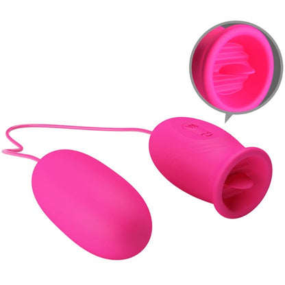 Close-up of the PRETTY LOVE Ovo Vibrador Daisy com Língua Estimulante de Clitóris Rosa, showcasing its dual stimulation features and silicone texture.