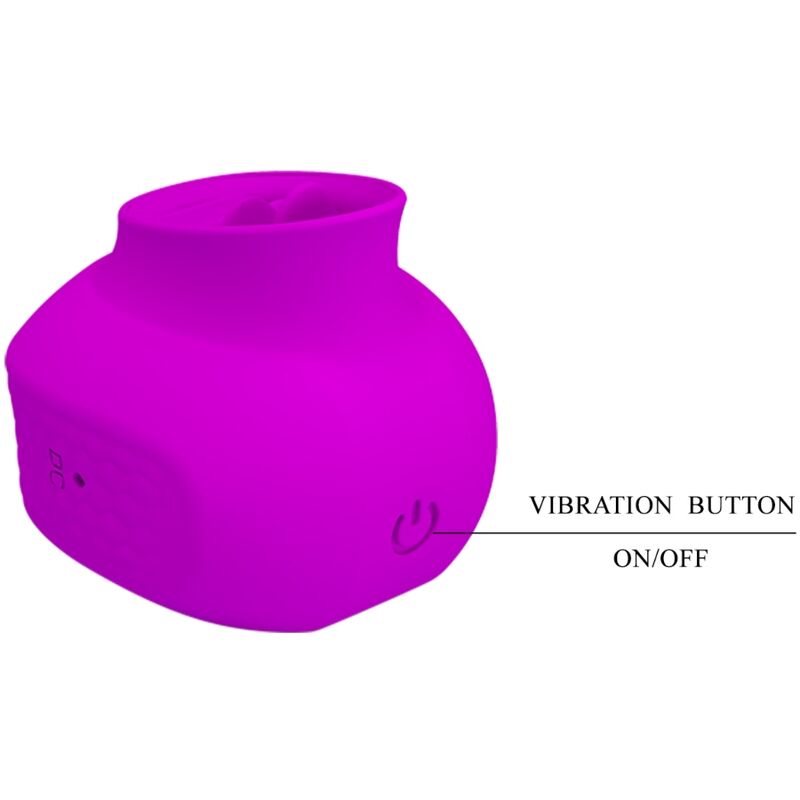 Close-up do PRETTY LOVE Estelle Vibrador Estimulador Clitoriano de Língua Roxo, destacando o silicone suave e o design ergonómico.