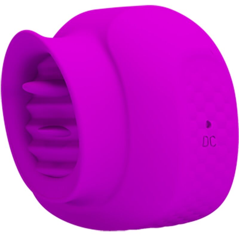 Close-up do PRETTY LOVE Estelle Vibrador Estimulador Clitoriano de Língua Roxo, destacando o silicone suave e o design ergonómico.